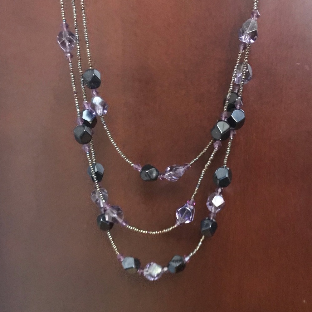 Layered beaded necklace with black and purple